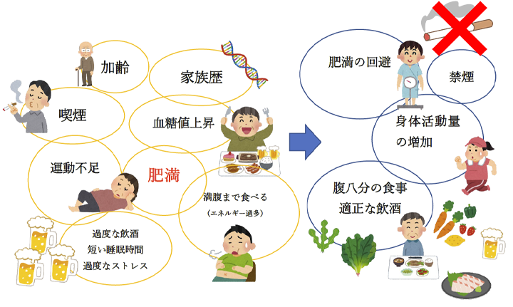 図5糖尿病の発症危険因子と生活習慣の予防対策